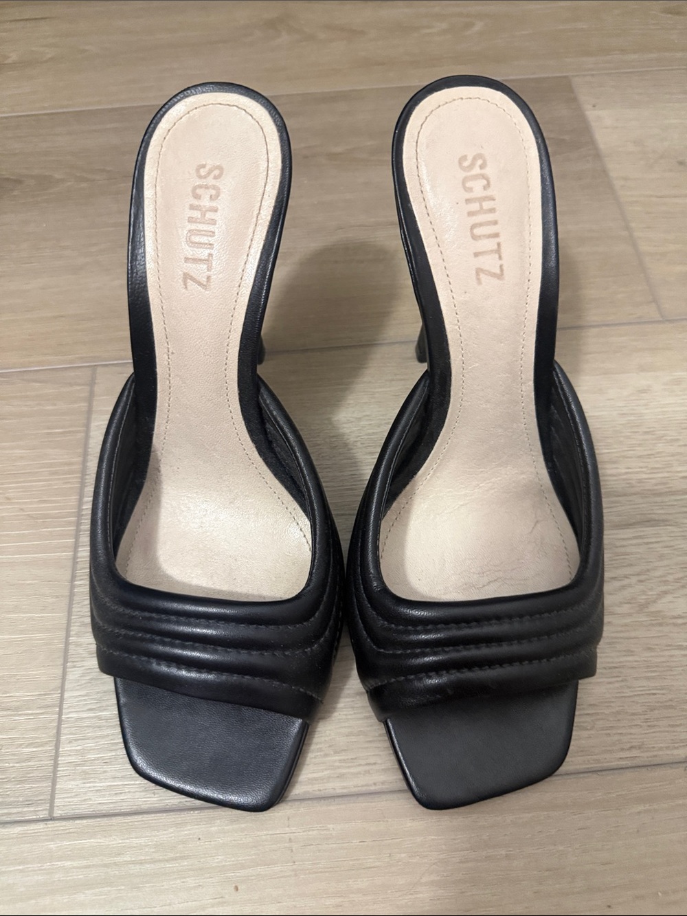 Schutz Black Quilted Leather Slide Sandals